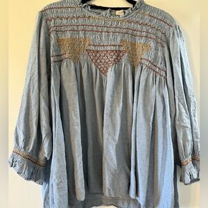 Denim Top with Embroidery
